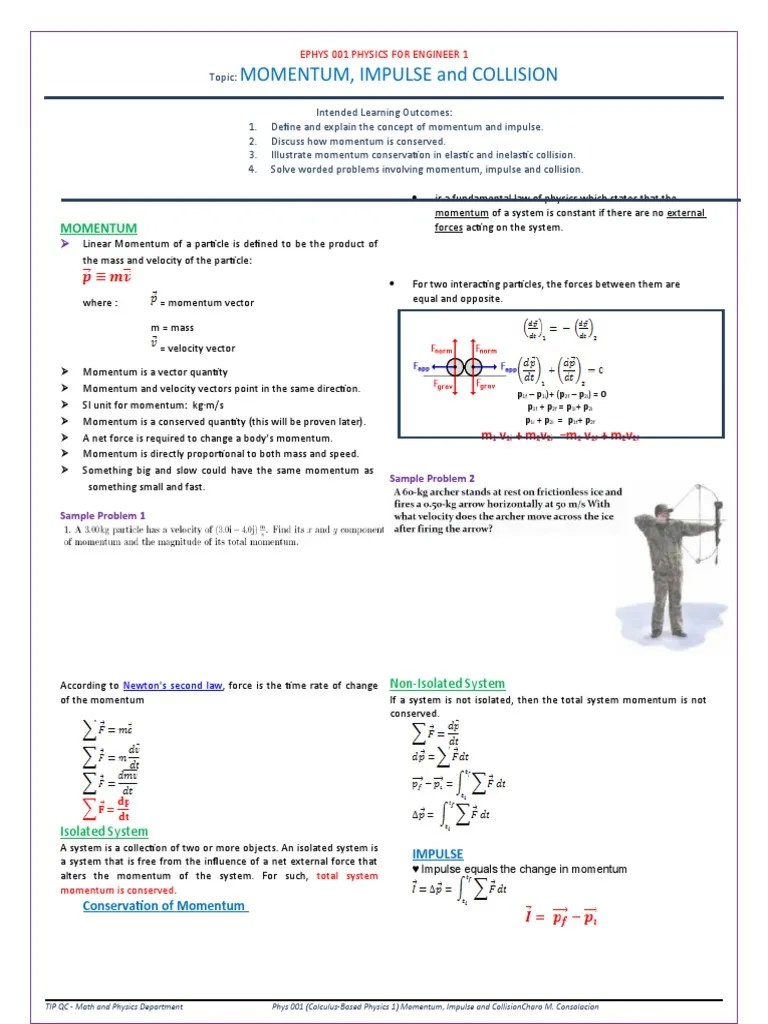 MOMENTUM, IMPULSE And COLLISION | PDF