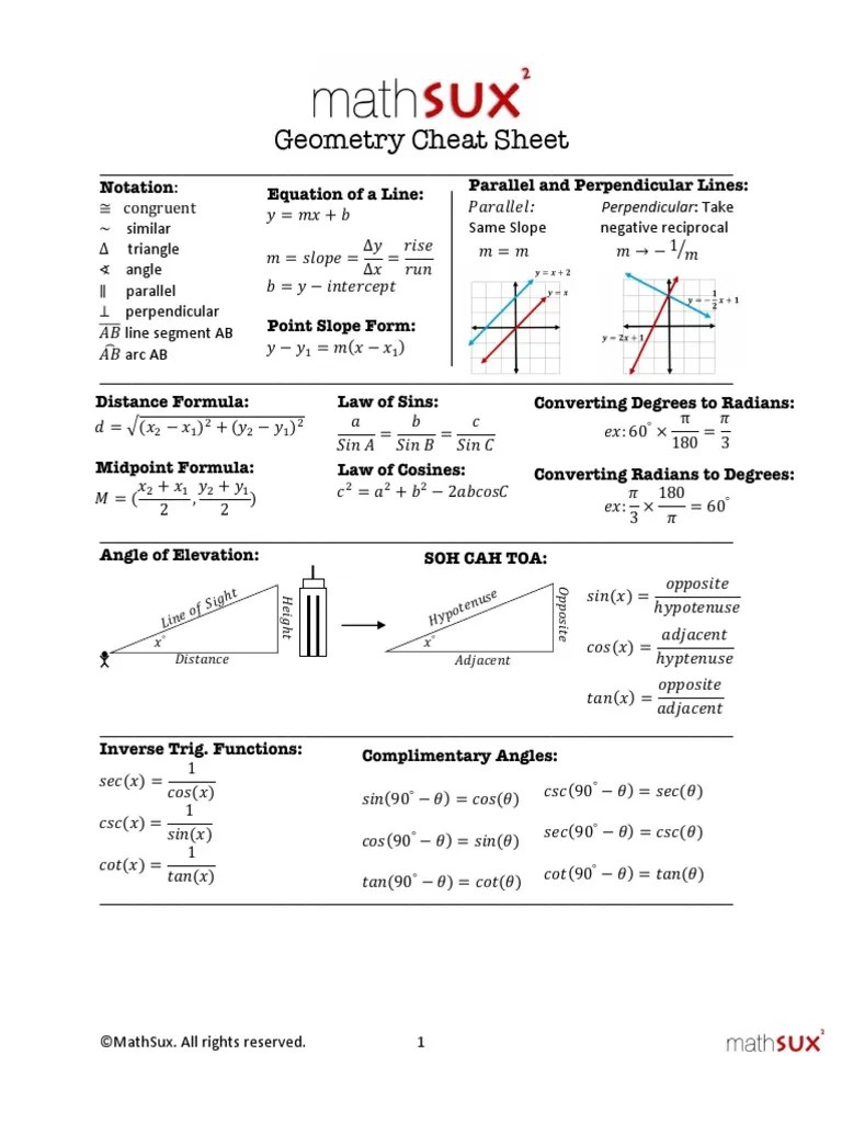 Geometry Cheat Sheet | PDF | Triangle | Area