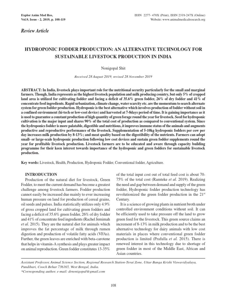 Hydroponic Fodder Production-An Alternative Technology For Sustainable ...