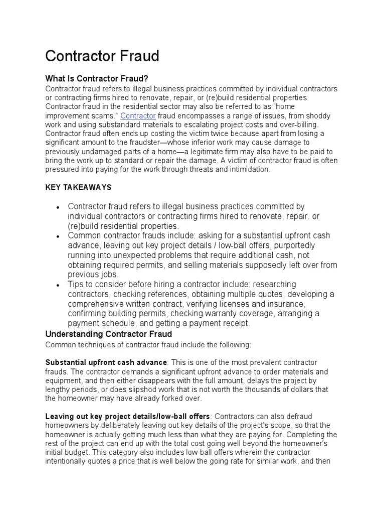 Contractor Fraud | PDF | Fraud | Business