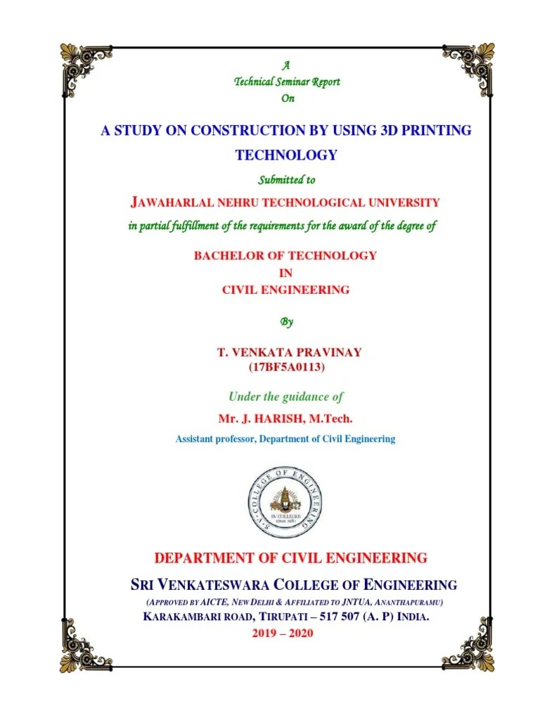 A Technical Seminar On 'Construction 3D Printing' | PDF | 3 D Printing ...