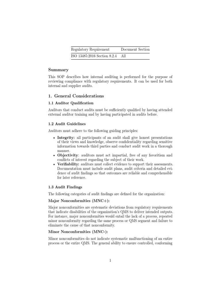 Sop Internal Audit | Download Free PDF | Audit | Quality Management System