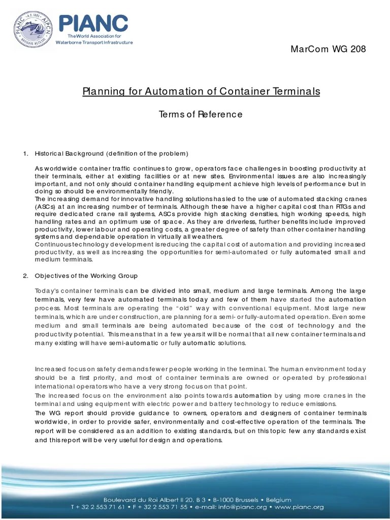 ToR MarCom WG 208 Planning For Automation Of Container Terminals | PDF | Automation | Crane ...