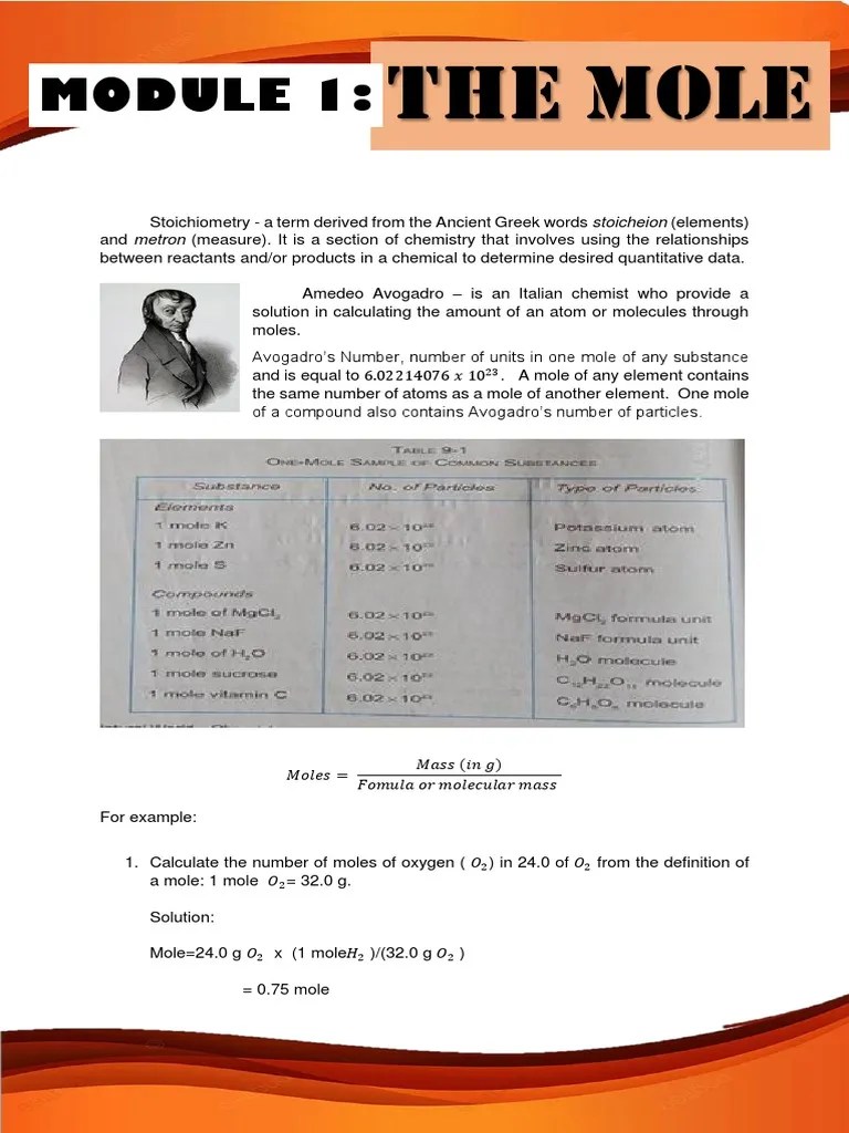 Module 1 The Moles | PDF | Mole (Unit) | Atoms