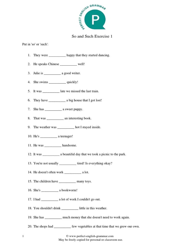 So And Such Exercise 1 | PDF