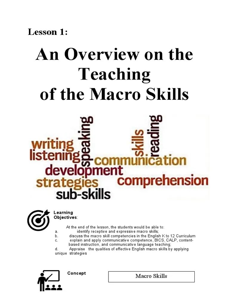 English Language Macro Skills Overview | PDF | Teaching Method | Learning