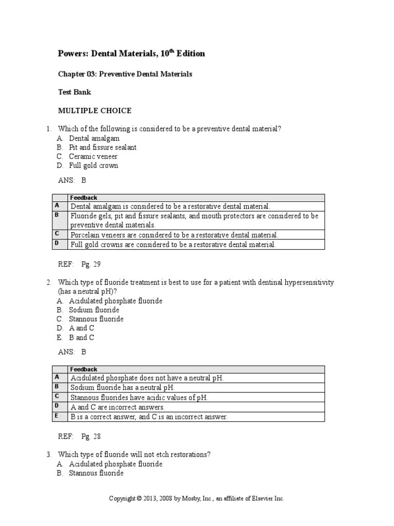 Dental Material MCQ Test Bank Chapter 1 Chapter 003 | PDF | Dentistry ...