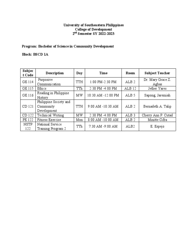 Class Schedule | PDF