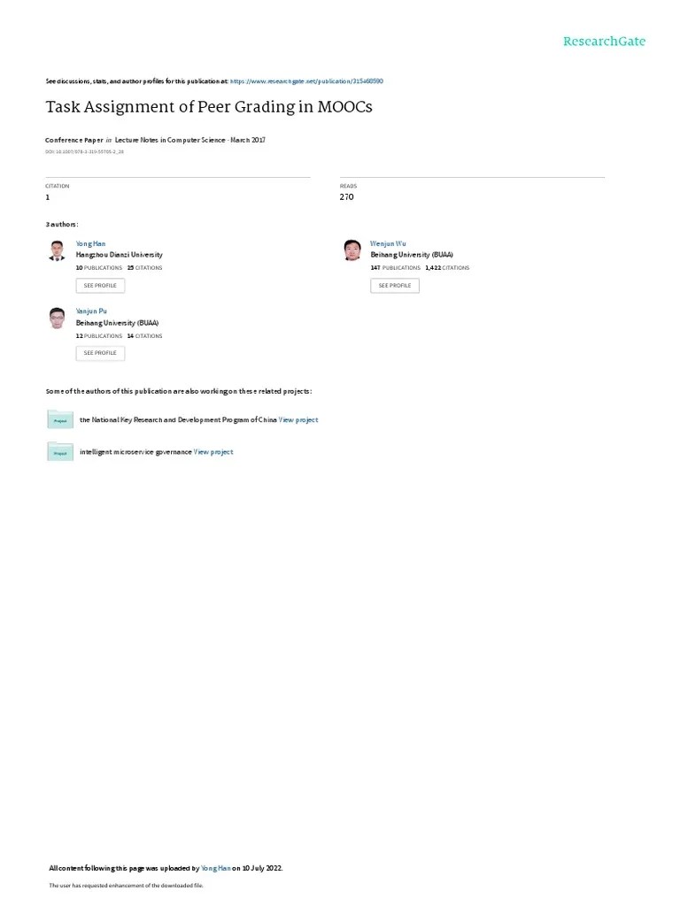 Task Assignmentof Peer Gradingin MOOCs | Download Free PDF | Massive Open Online Course | Simulation