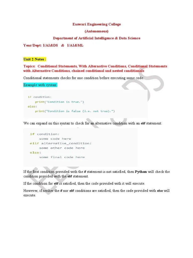 Python - Unit 2 Python Conditional Statements | PDF | Software ...