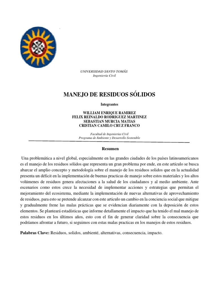 Manejo De Residuos Solidos | PDF | Residuos | El Plastico