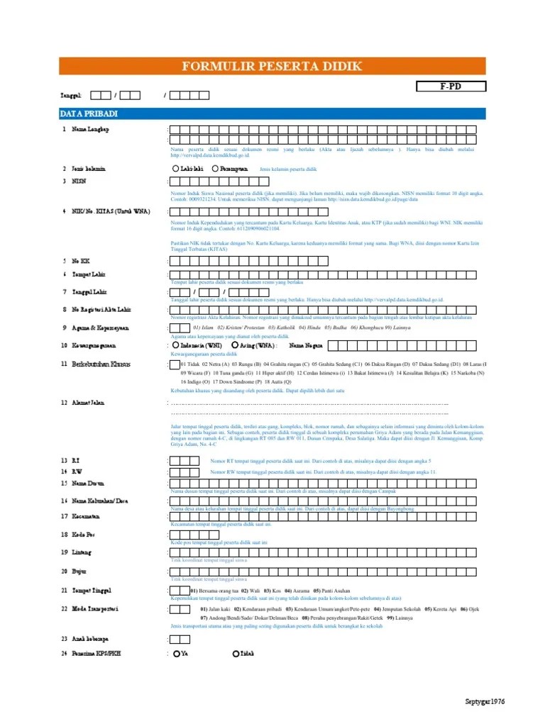 Formulir Dapodik-Peserta Didik | PDF