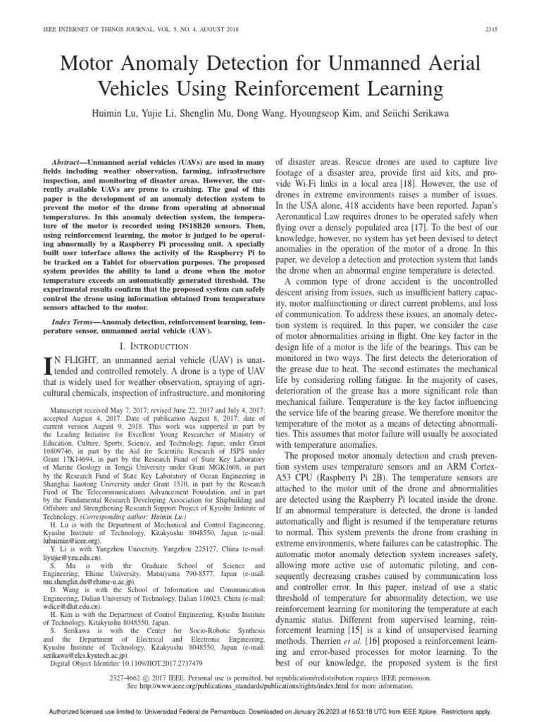 Motor Anomaly Detection For Unmanned Aerial Vehicles Using Reinforcement Learning | PDF ...