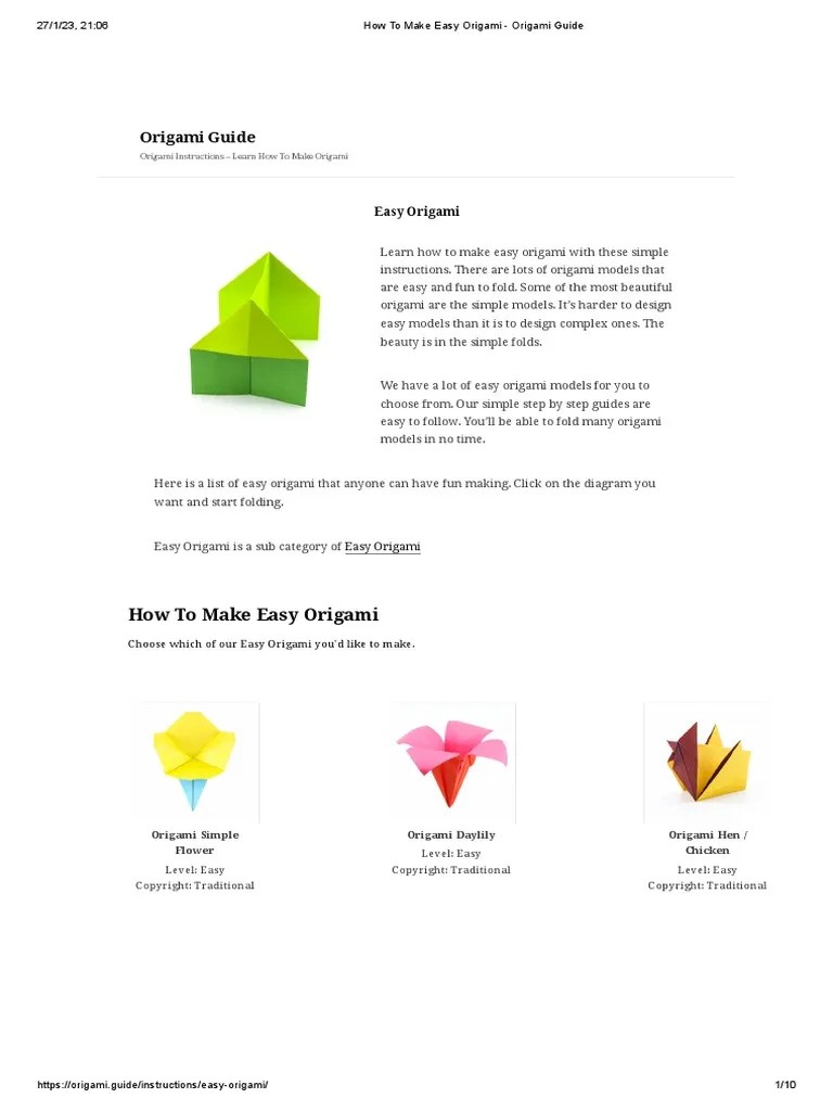 How To Make Easy Origami - Origami Guide | PDF | Origami | Paper Folding