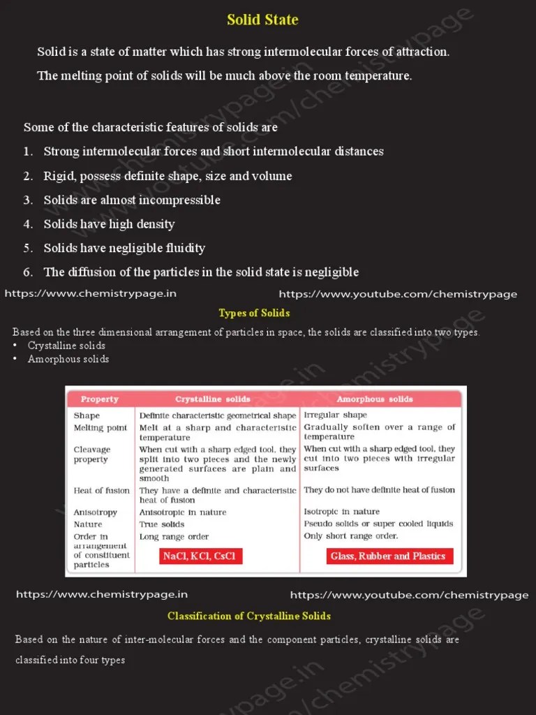 Solid State Short Notes | PDF | Molecules | Crystal Structure