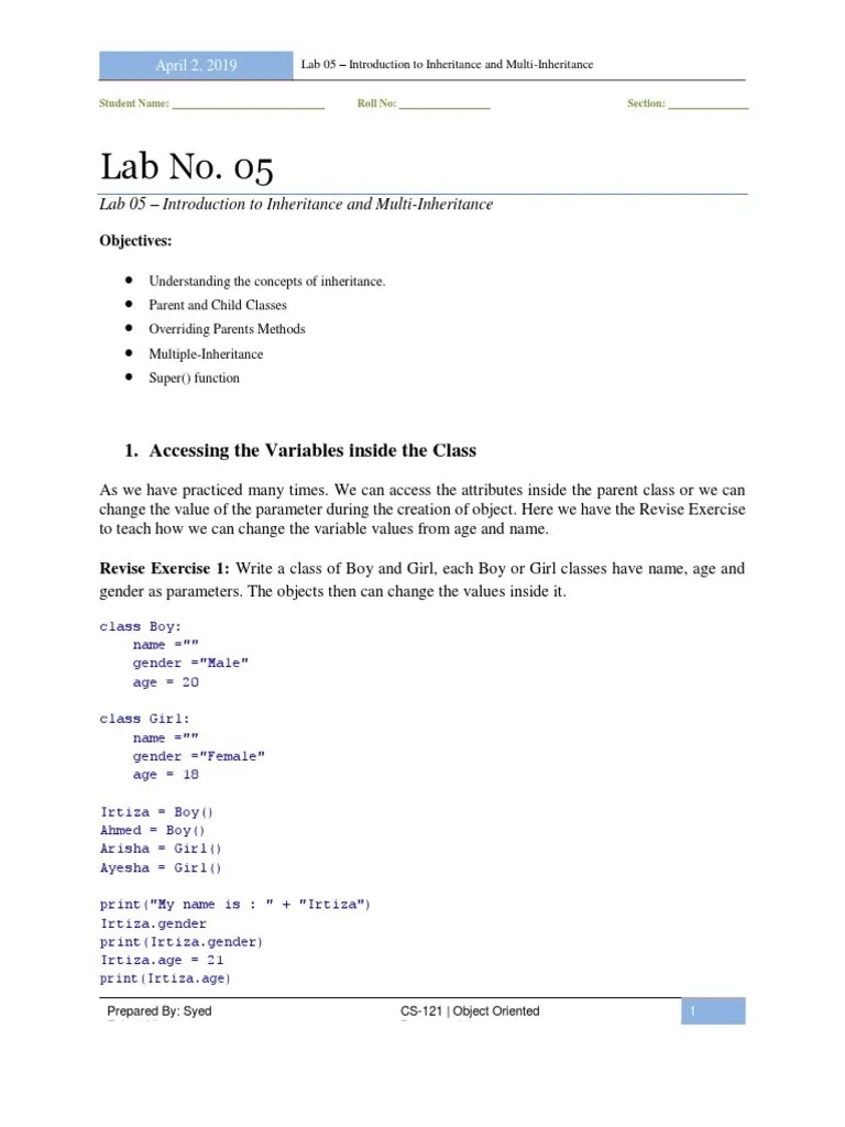 Object Oriented Programming Lab5 | PDF | Inheritance (Object Oriented ...
