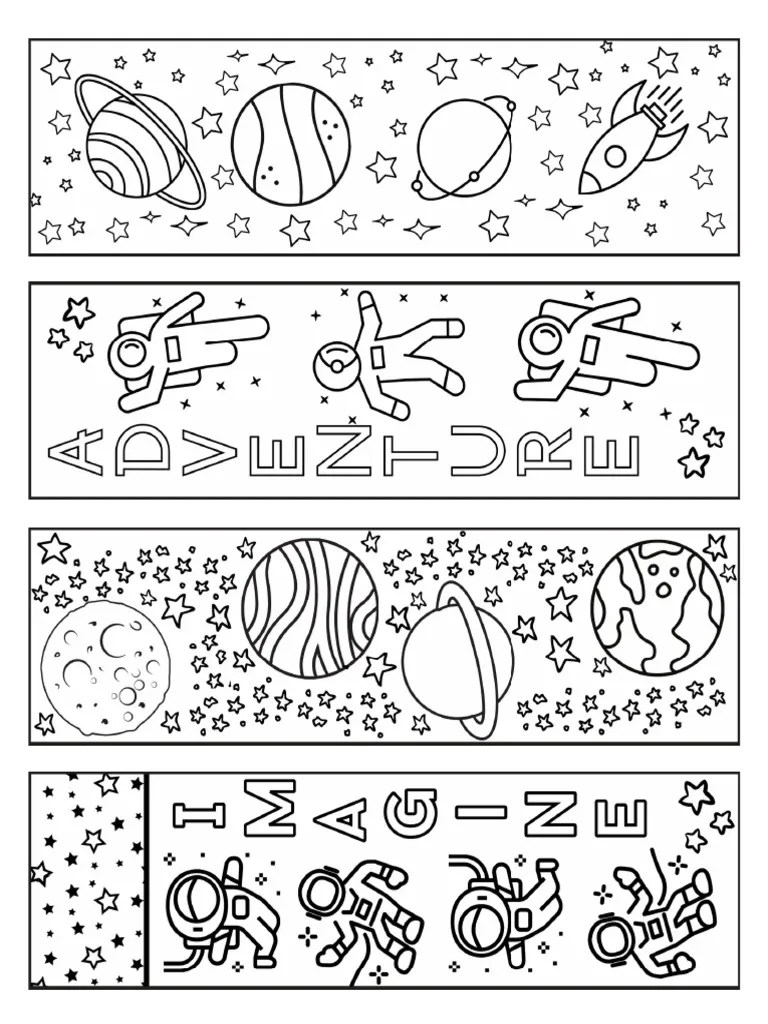 Space adult coloring bookmarks