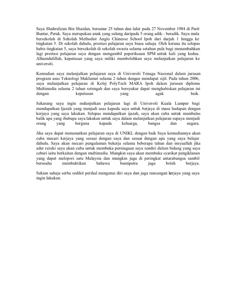 Aku dah nak sambung degree dah kat unikl. Contoh Karangan Tentang Diri Saya Tingkatan 1 Shlbyblogwltr