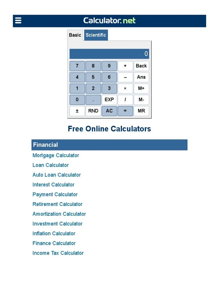 Free Online Calculators - Math, Fitness, Finance, Science  PDF ...