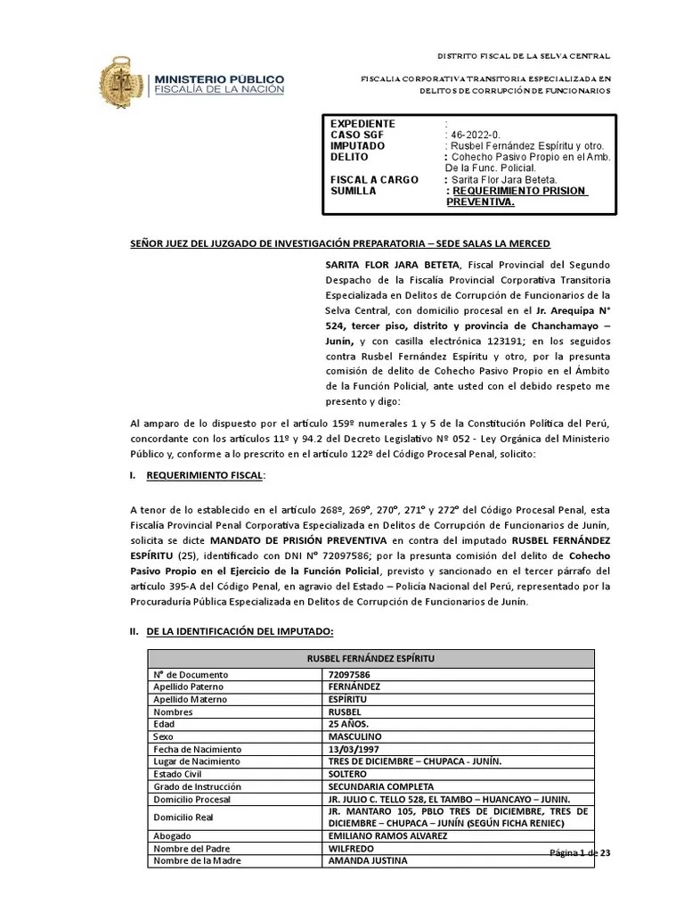 Requerimiento De Prisión Preventiva Final | PDF | Derecho Penal | Policía