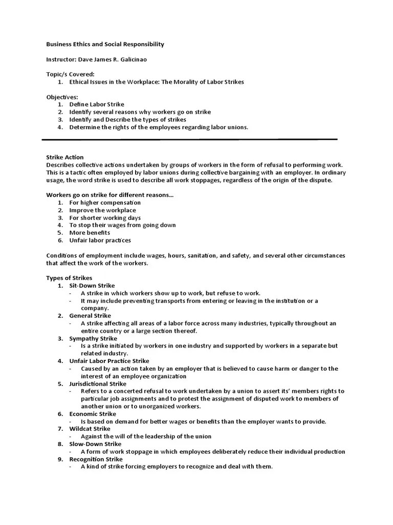 The Morality Of Labor Strikes | PDF | Strike Action | Employment