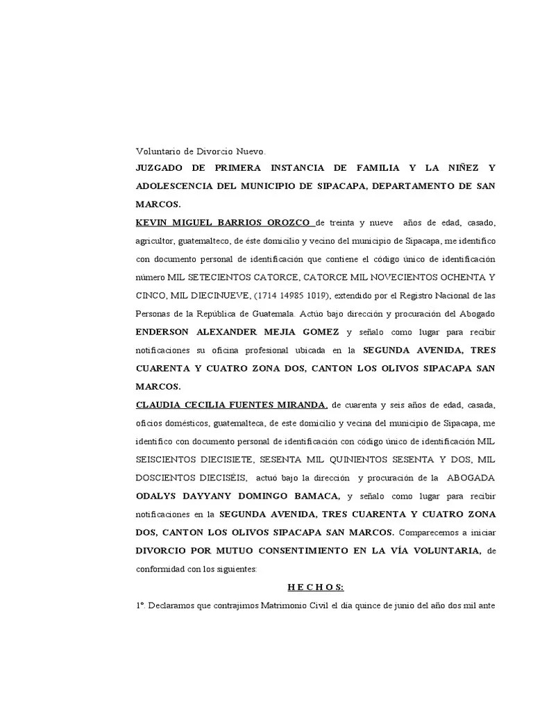 Divorcio Por Mutuo Acuerdo | PDF | Divorcio | Pensión Alimenticia