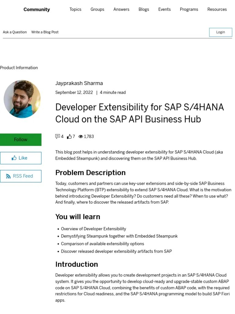 Developer Extensibility For SAP S4HANA Cloud On The SAP API Business ...