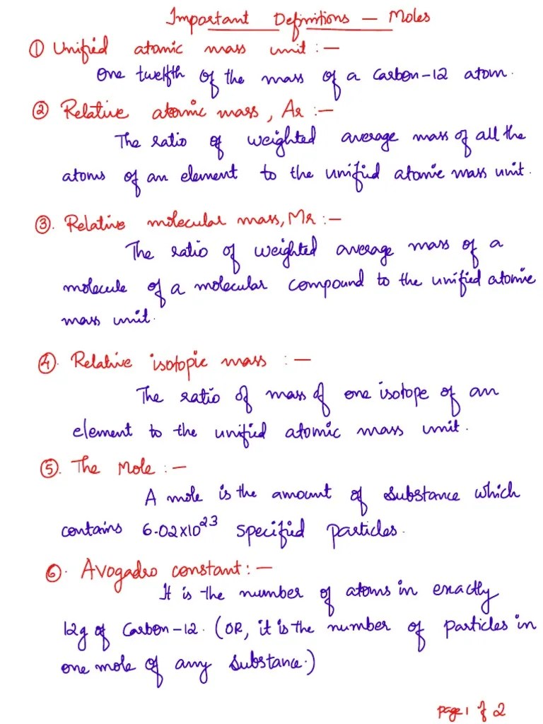 Important Definitions - Moles | PDF