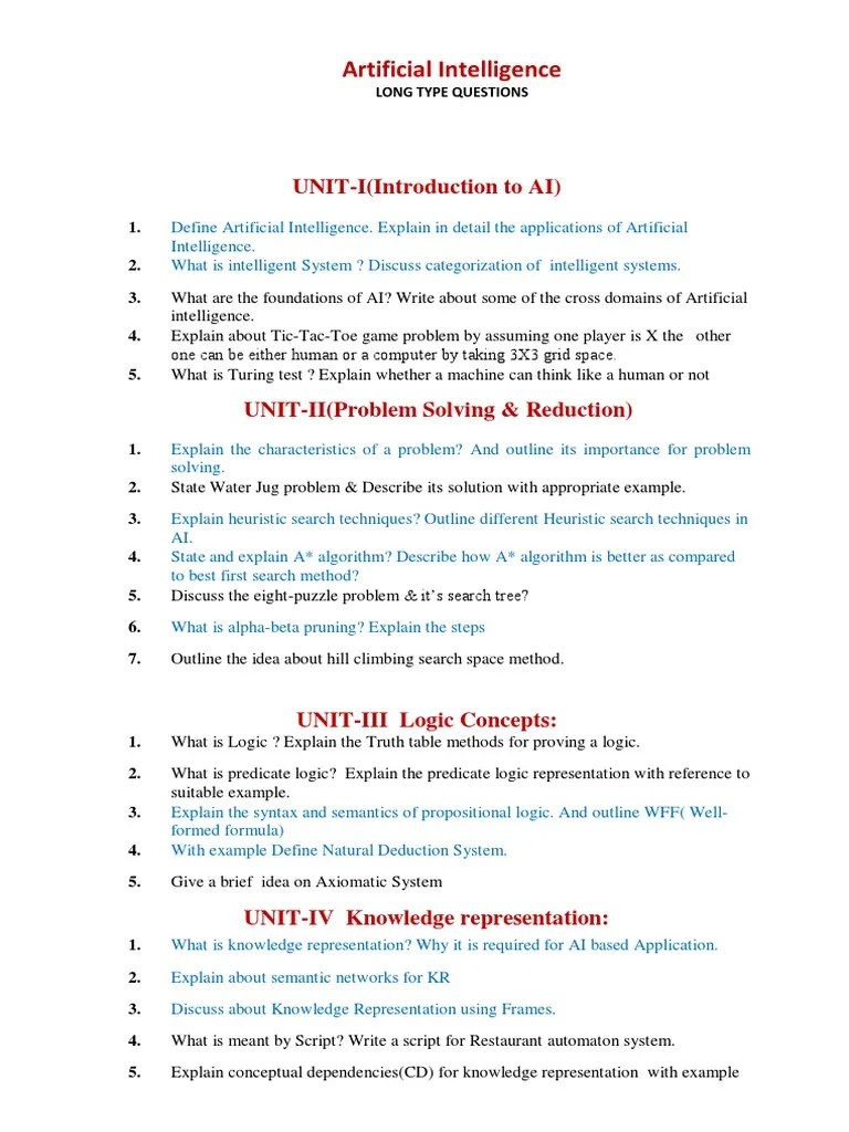 AI Important Questions | PDF | Artificial Intelligence | Intelligence ...