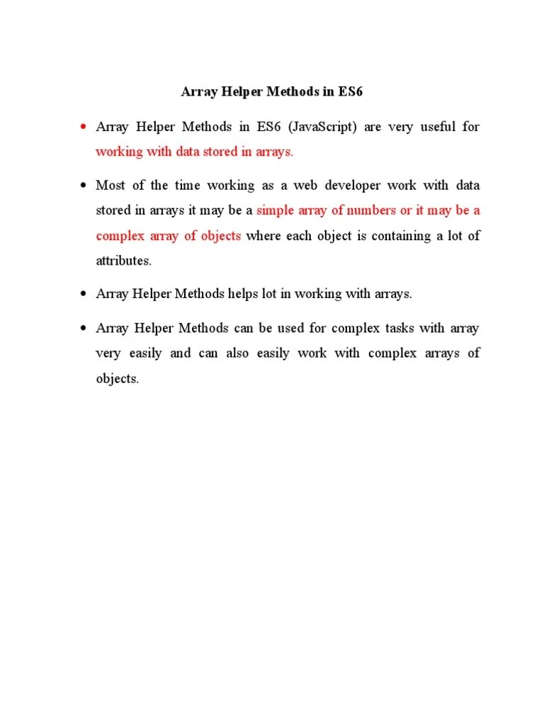 Array Helper Methods In ES6 | PDF | Array Data Structure | Information ...