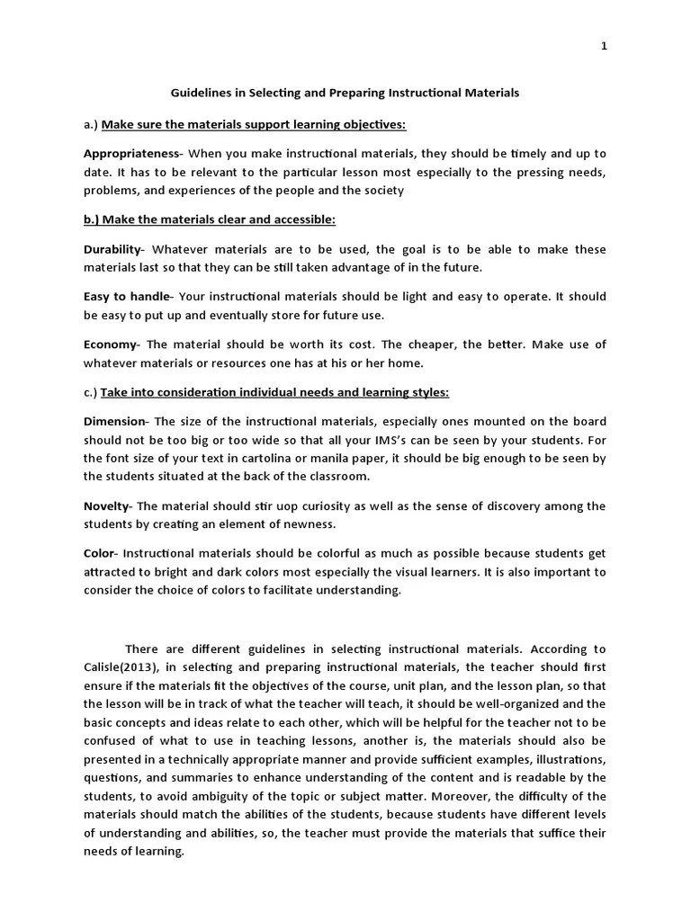 Guidelines In Selecting And Preparing.. | PDF | Teachers | Cognitive ...