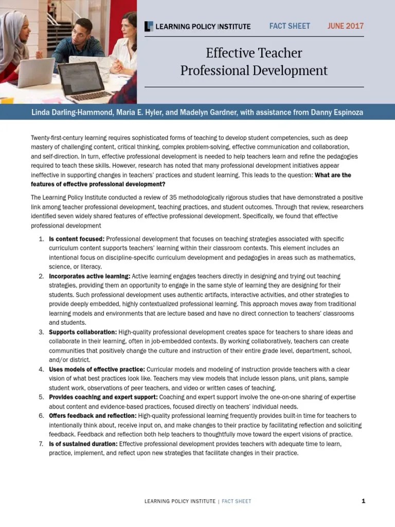Effective Teacher Professional Development FACTSHEET | PDF | Teaching ...