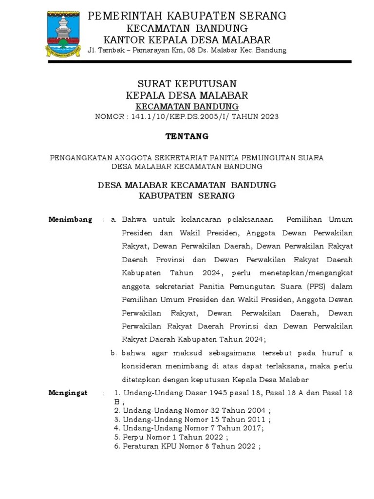 SK Penetapan Kepala Desa Tentang Sekretariat Pps | PDF