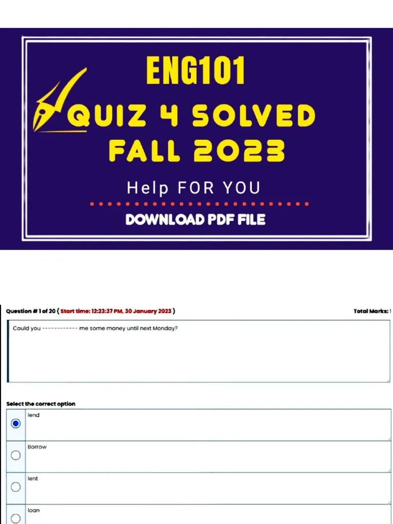 Eng101 Quiz 4 Solved 2023 By Help For You | PDF