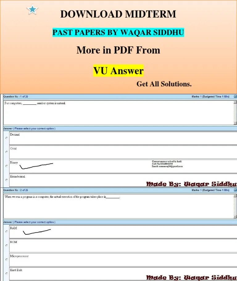 CS101 Midterm MCQs By Waqar Siddhu | PDF