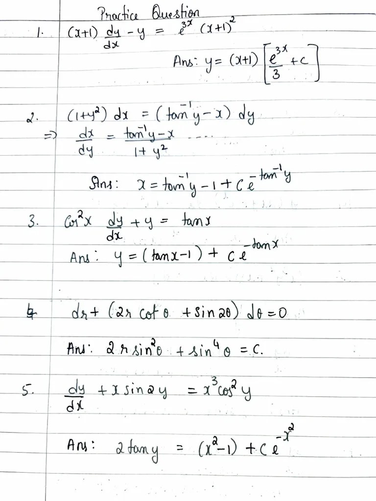 Practice Questions Of First Order Differential Equation | PDF