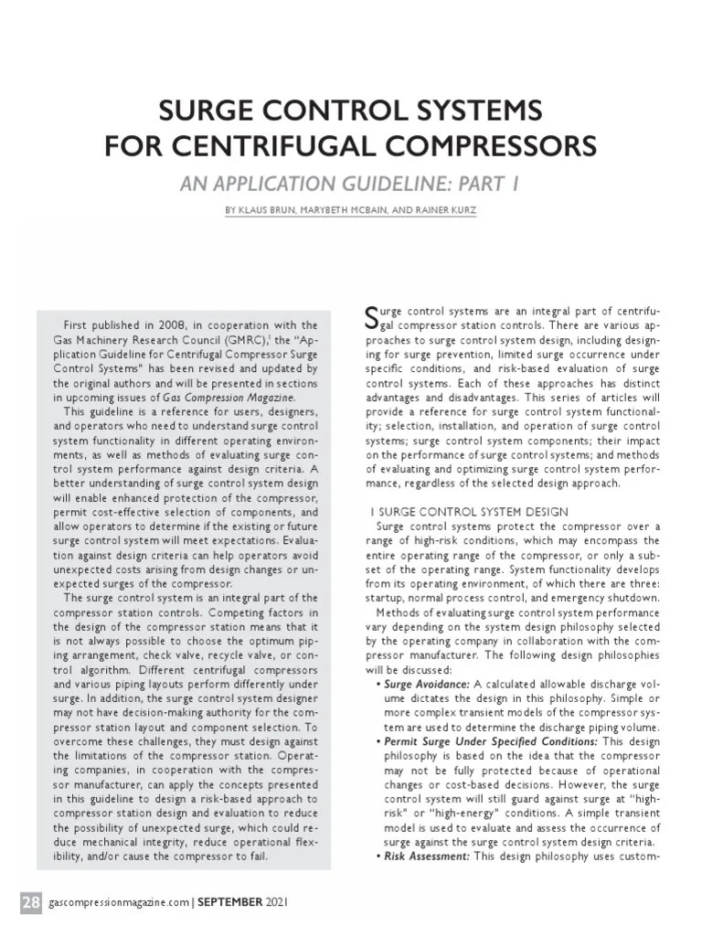 Surge Control Systems For Centrifugal Compressors | Download Free PDF ...