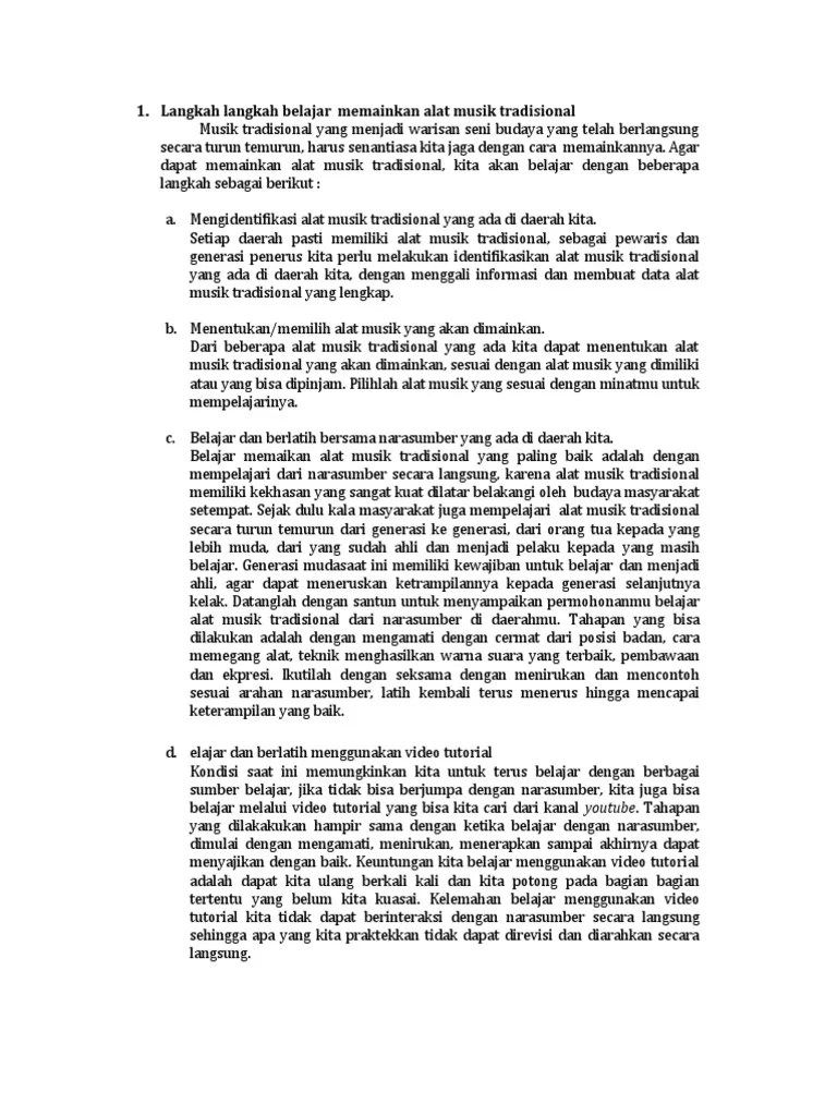 Langkah Langkah Belajar Memainkan Alat Musik Tradisional | PDF