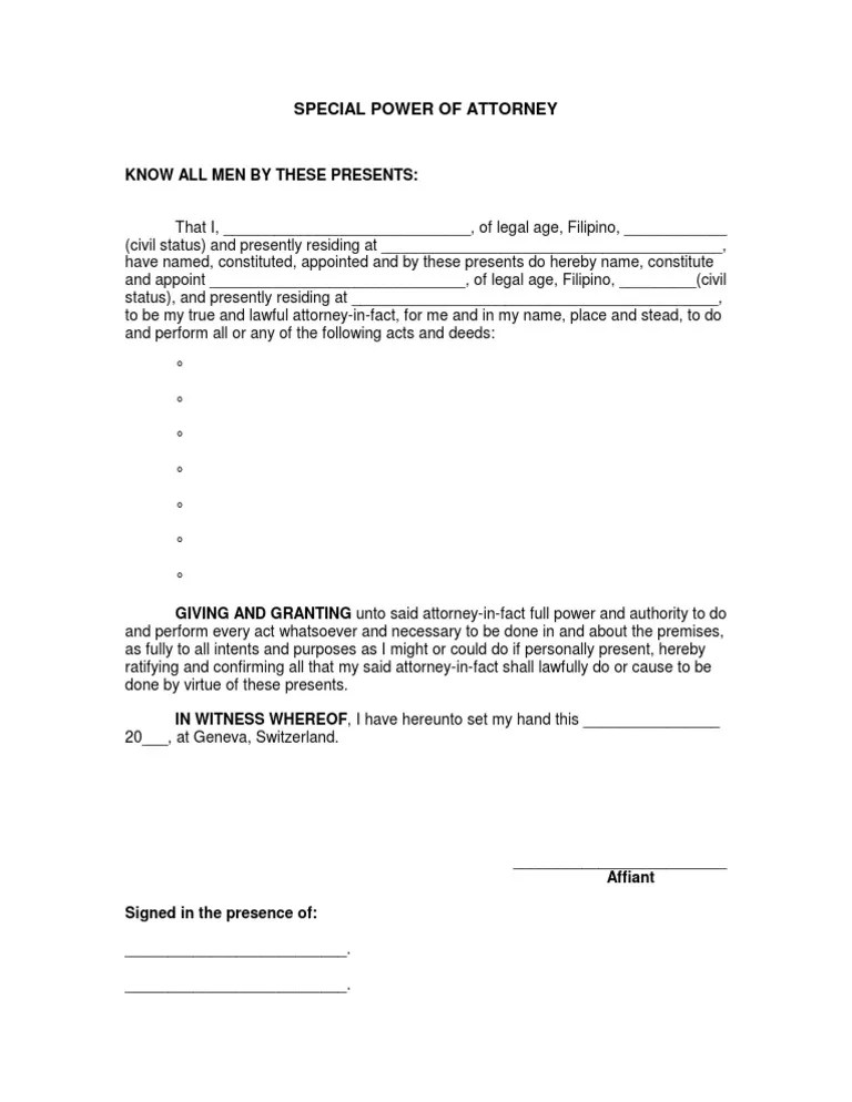 Special Power Of Attorney Template Philippines