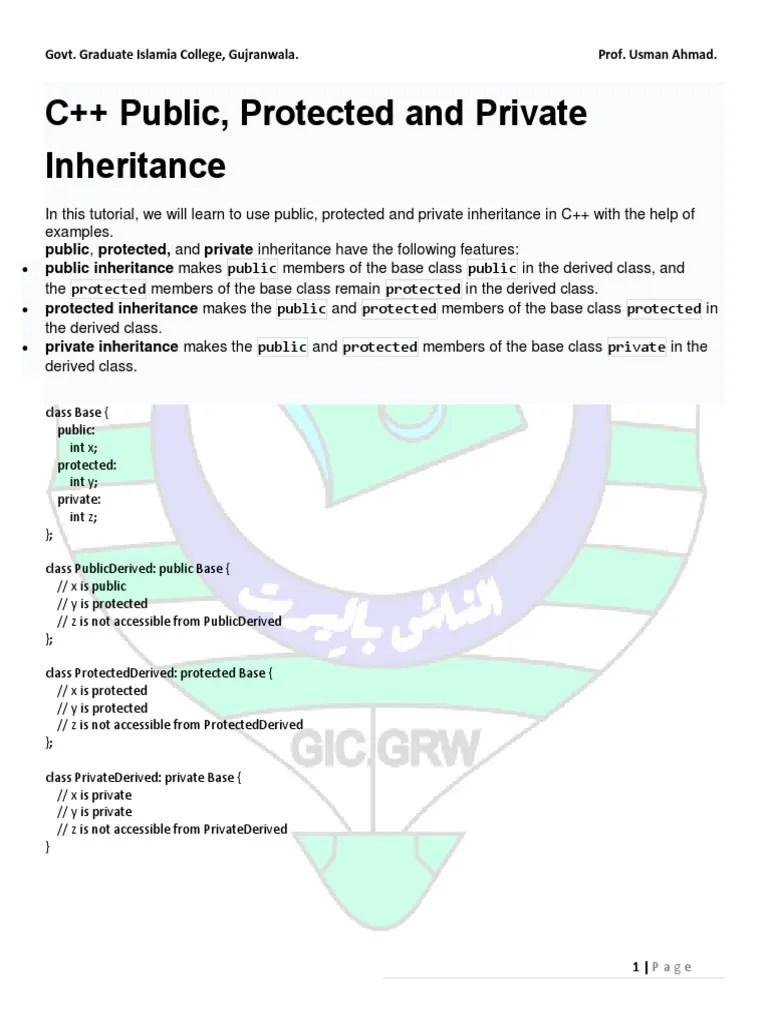 Public Protected Private Inheritance | PDF | Class (Computer ...