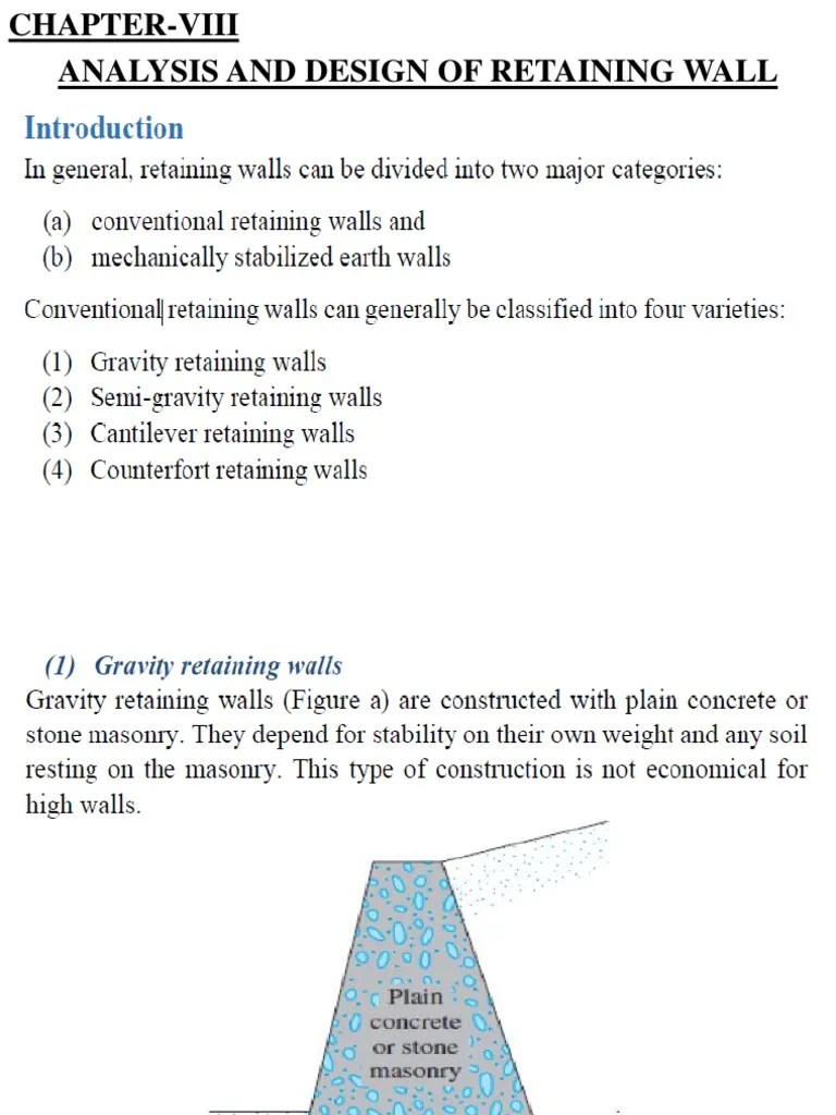 Chapter-Viii-Analysis And Design Of Retaining Wall | PDF | Silt | Soil