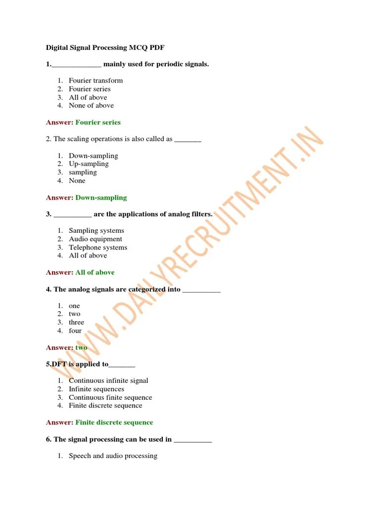 Digital Signal Processing MCQ PDF | PDF | Discrete Fourier Transform ...