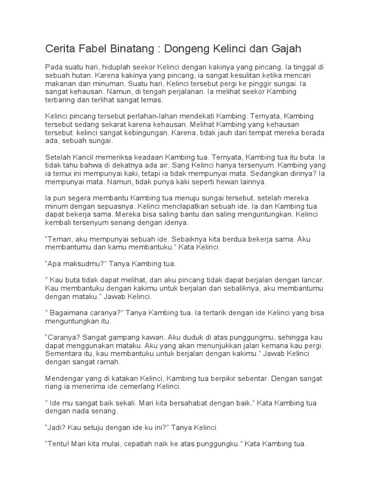 Cerita Fabel Binatang - Dongeng Kelinci Dan Gajah | PDF