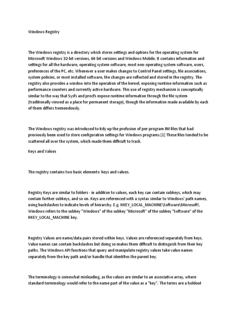 Windows Registry | PDF | Windows Registry | Microsoft Windows