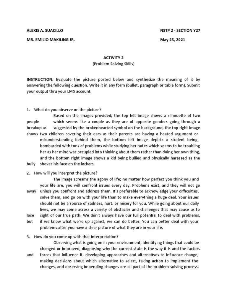 Activity 2 - Problem Solving Skills | PDF | Cognitive Psychology ...