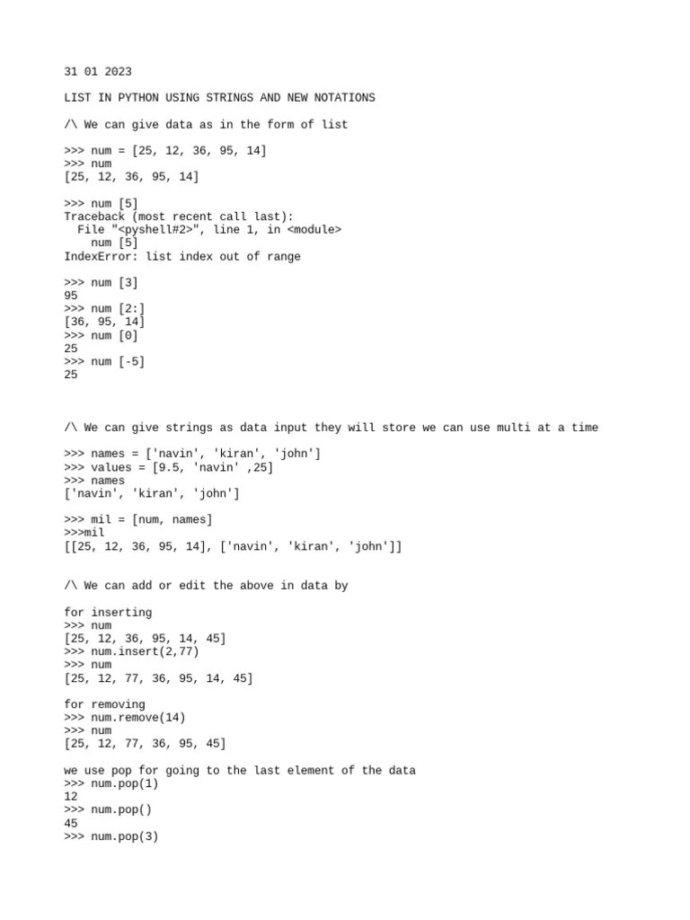 31 01 23 List, Tuple, Sets And Dictionary In Python | PDF | Computer ...