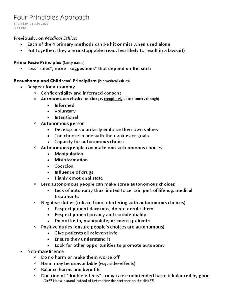 Four Principles Approach Explained | PDF | Autonomy | Applied Ethics