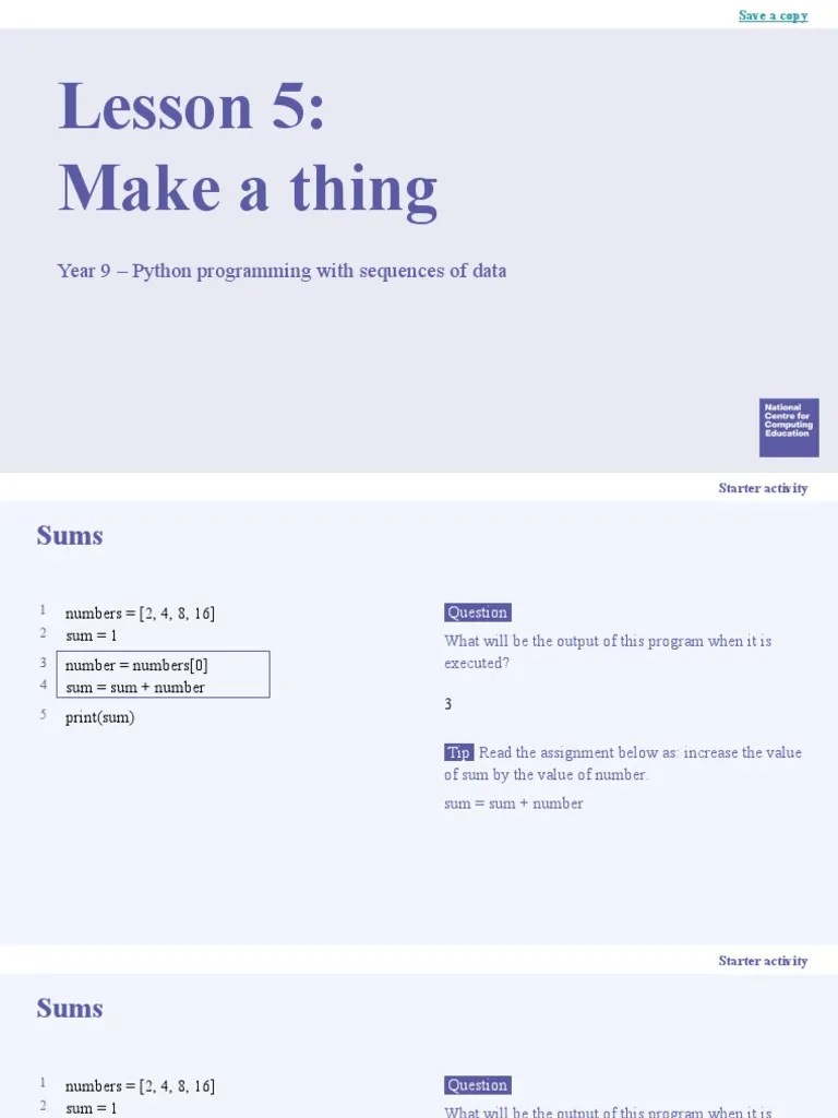 L5 Slides - Python Programming With Sequences Of Data - Y9 | PDF ...