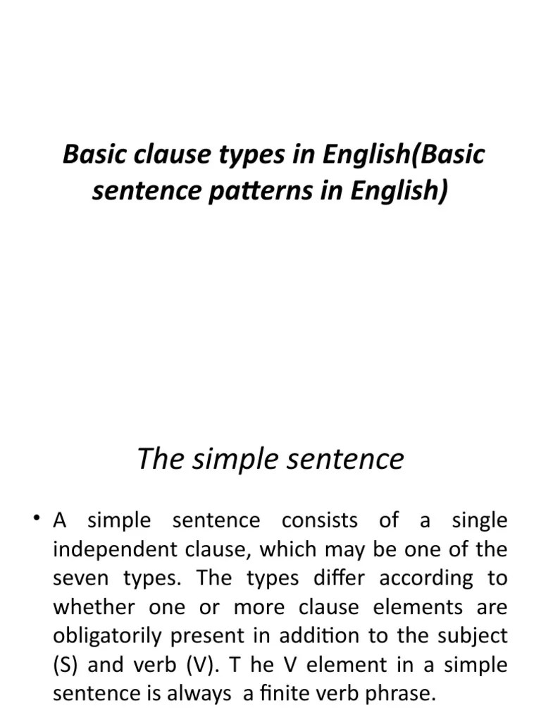 Basic Clause Types In EnglishBasic Sentence Patterns | PDF