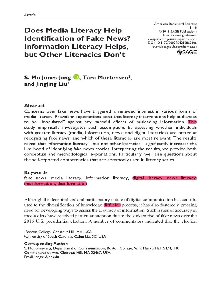 PROP - Does Media Literacy Help Identification Of Fake News? Information Literacy Helps, But ...